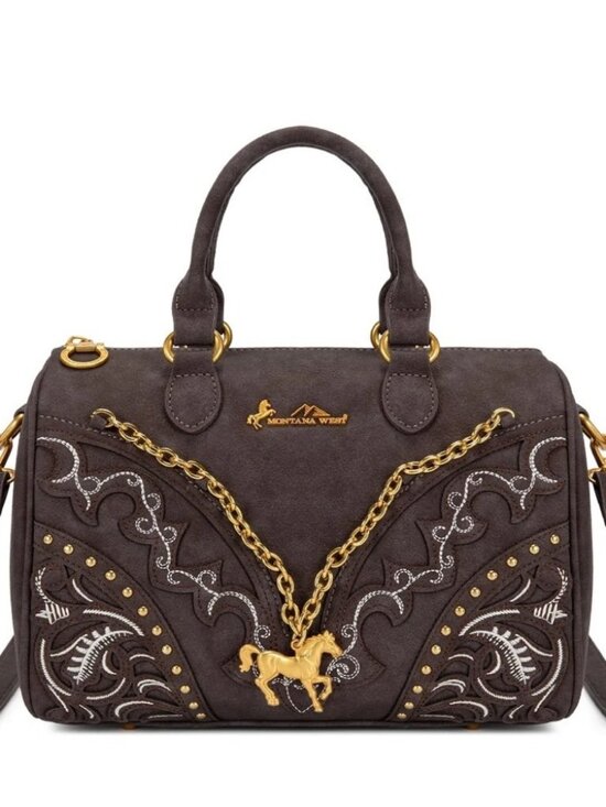 Montana West Handbags - Montana West Western Horse Charm Satchel Crossbody Bag - Coffee